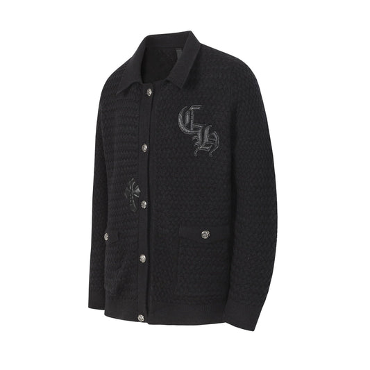 Chrome Hearts Gothic Cross Knit Cardigan - Black Grey Streetwear Jacket 904