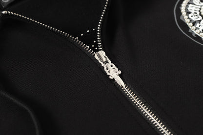 Chrome Hearts ラインストーン ホースシュー パーカー - ブラック ゴシック ストリートウェア スウェットシャツ 2601 