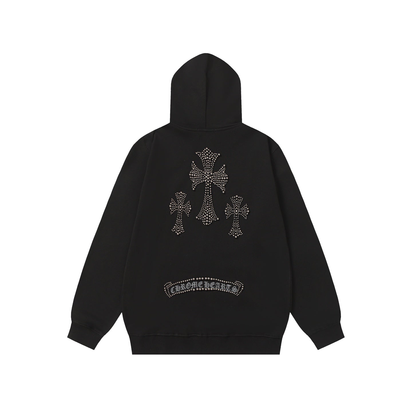 Chrome Hearts ラインストーン クロス パーカー - ブラック ゴシック ストリートウェア スウェットシャツ 2633 