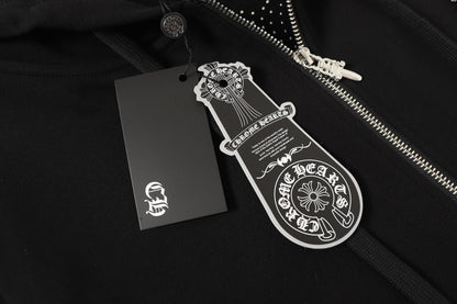 Chrome Hearts ラインストーン クロス パーカー - ブラック ゴシック ストリートウェア スウェットシャツ 2633 