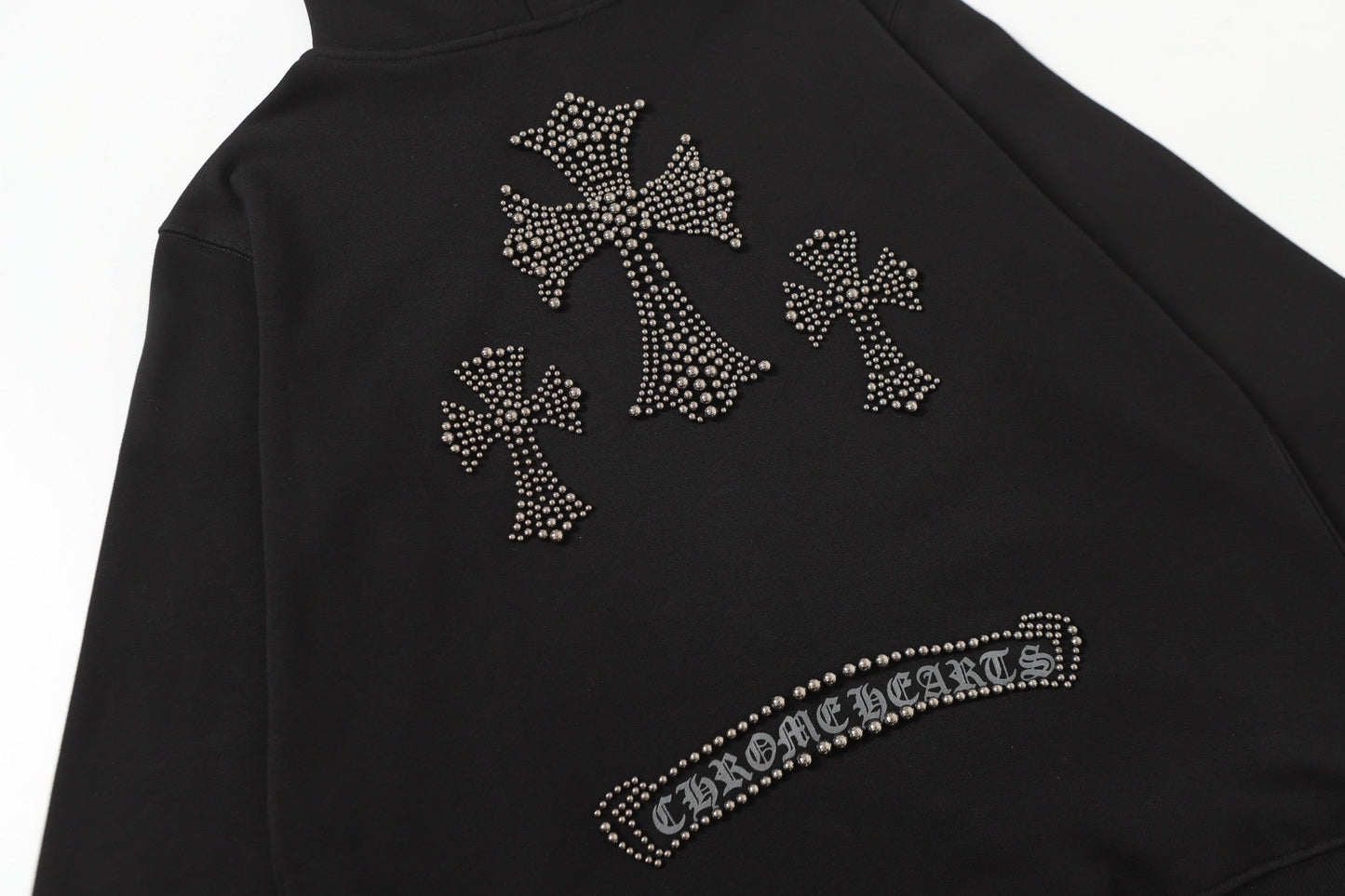 Chrome Hearts ラインストーン クロス パーカー - ブラック ゴシック ストリートウェア スウェットシャツ 2633 