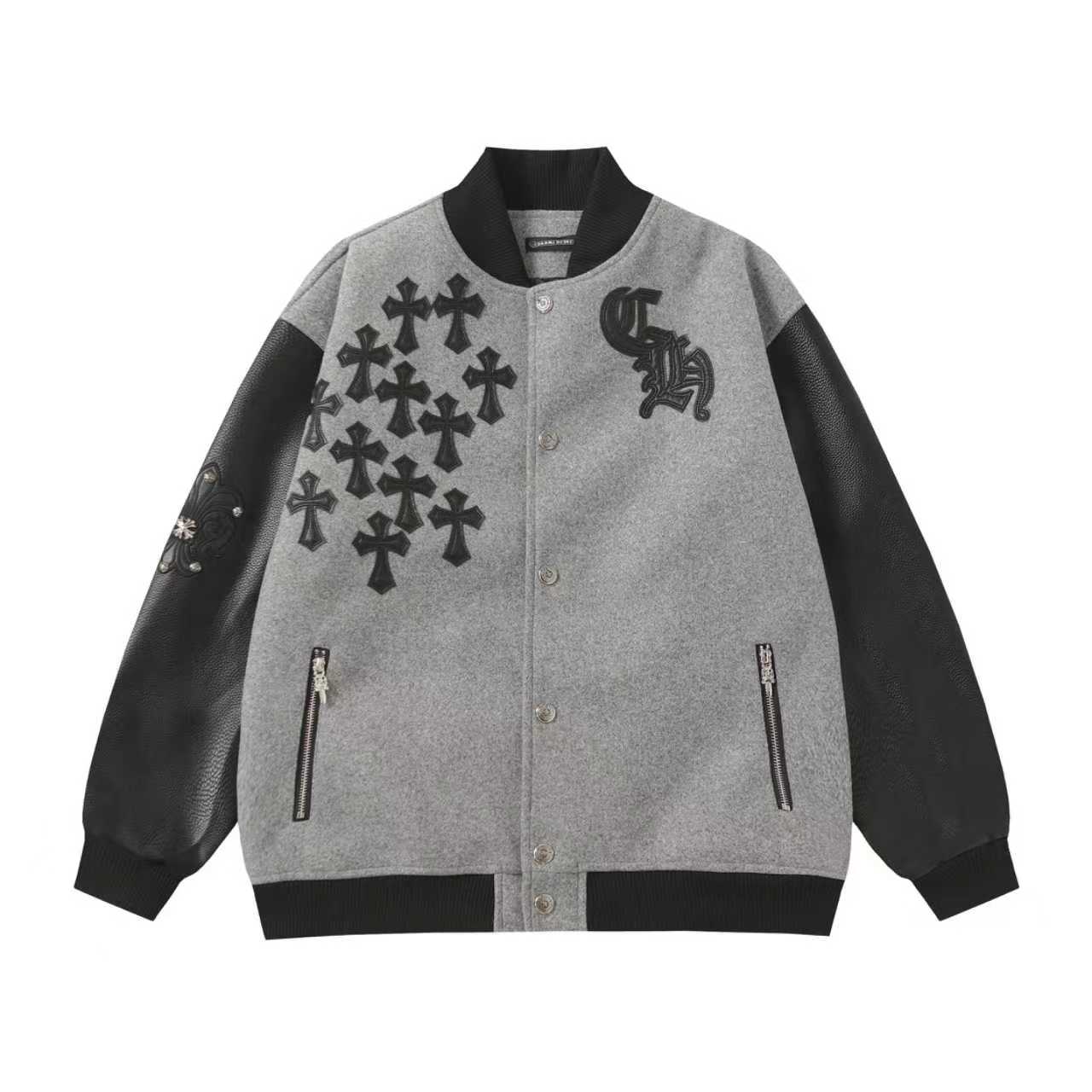 Chrome Hearts マルチクロス バーシティジャケット - グレーブラック ストリートジャケット 2215 